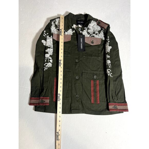 NWT Driftwood Womens Embroidered Military Jacket Green Size Medium - Picture 10 of 14